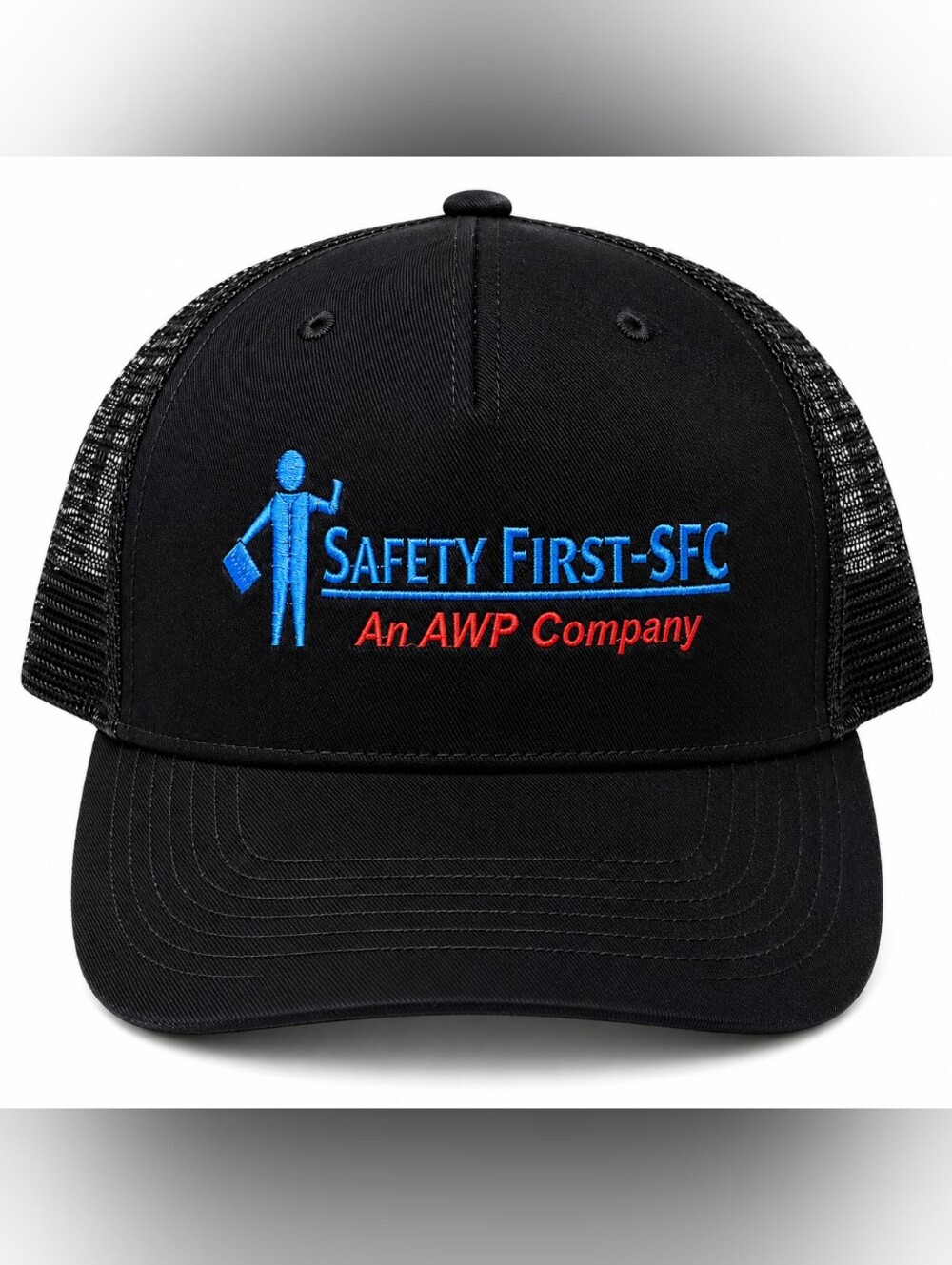 Safety First-SFC AWP Company Black Trucker Hat Mesh Snapback Embroidered Cap